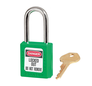 Masterlock 410GRN, Green Zenex Thermoplastic Safety Padlock, 1-1/2in (38MM) Wide with 1-1/2in (38MM) Tall Shackle